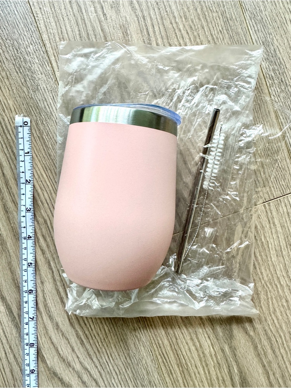Matte Pink Insulated Stainless Steel Wine Tumbler with Straw